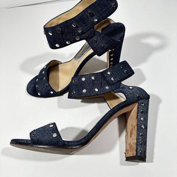 Jimmy Choo [ Women‎ 39.5 ] Denim Blue Studded Strappy Ankle Strap Heels - Picture 5 of 14